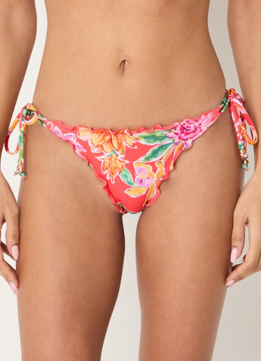 Seafolly Brazilian bikinislip met bloemenprint - voorkant 5 koraalrood