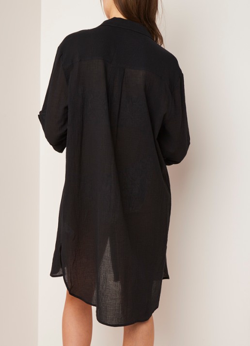 Seafolly Crinkle strandtuniek met verstelbare mouw - achterkant 2 zwart