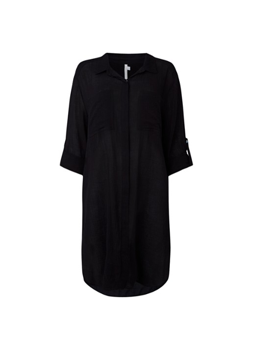 Seafolly Crinkle strandtuniek met verstelbare mouw - voorkant 3 zwart