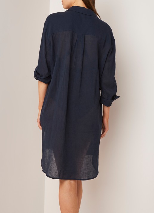Seafolly Crinkle strandtuniek met verstelbare mouw - achterkant 4 donkerblauw