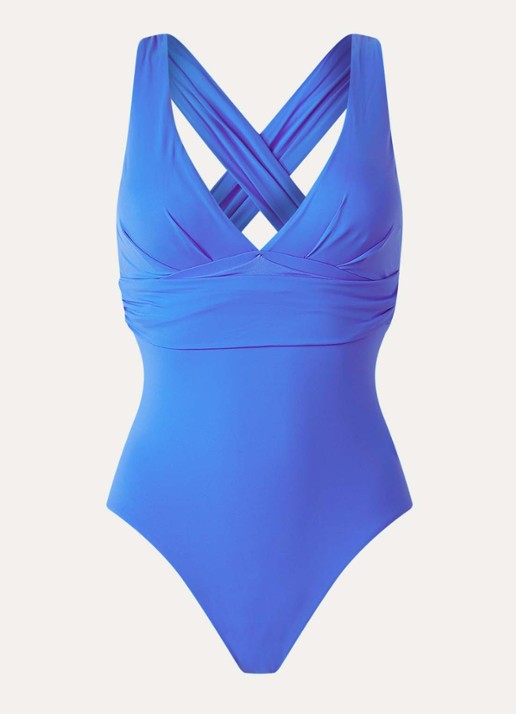 Seafolly Cross Back plunge badpak met plooidetail - voorkant donkerblauw