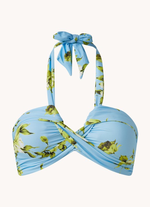Seafolly Full Bloom voorgevormde bandeau bikinitop met bloemenprint - voorkant 2 lichtblauw