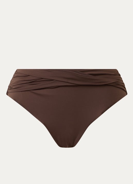 Seafolly High waisted bikinislip met plooidetail - voorkant chocoladebruin