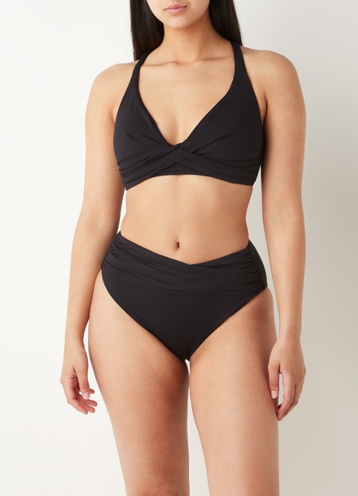 Seafolly High waisted bikinislip met plooidetail - voorkant 4 zwart