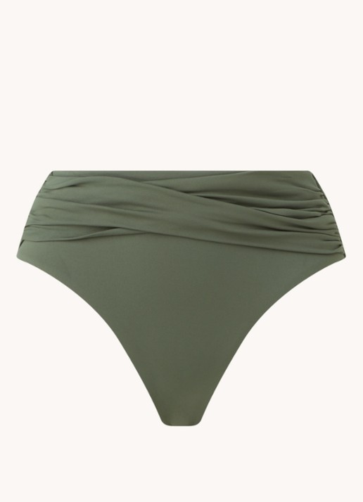 Seafolly High waisted bikinislip met plooidetail - voorkant 2 legergroen