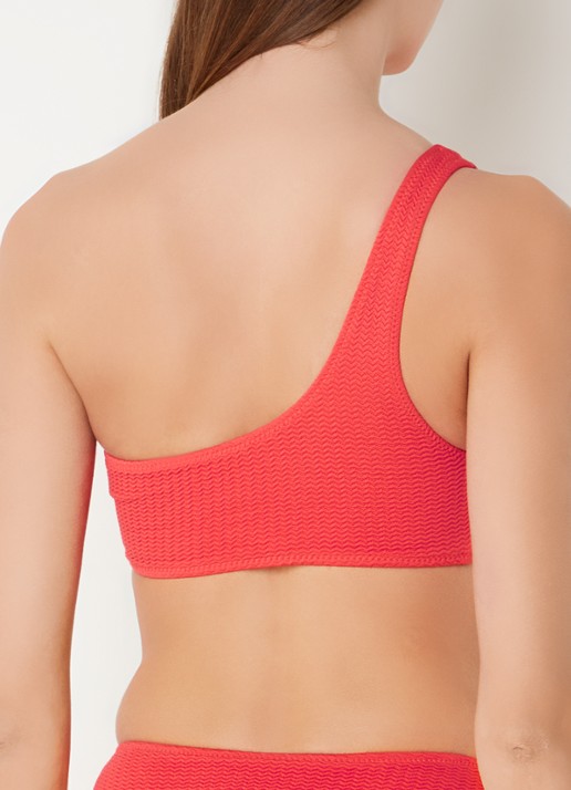 Seafolly One shoulder bikinitop met uitneembare vulling en structuur - achterkant 3 rood