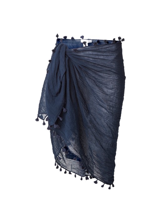 Seafolly Pareo wikkelrok met franjes - voorkant 2 blauw