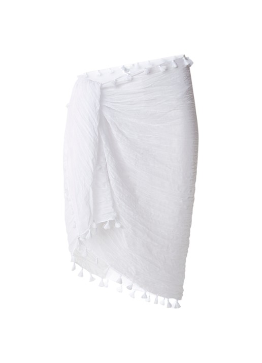 Seafolly Pareo wikkelrok met franjes - voorkant wit
