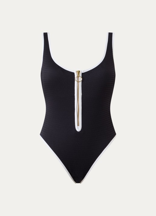 Seafolly Retro Tank badpak met structuur - voorkant 3 zwart