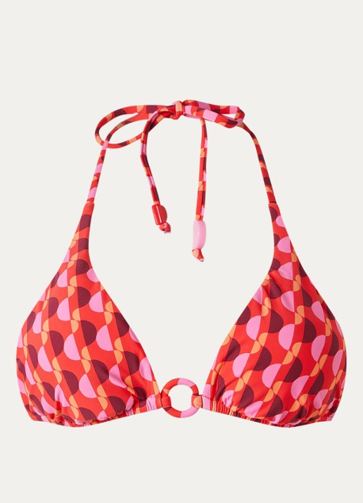 Seafolly  Reversible triangel bikinitop met print - voorkant 2 koraalroze