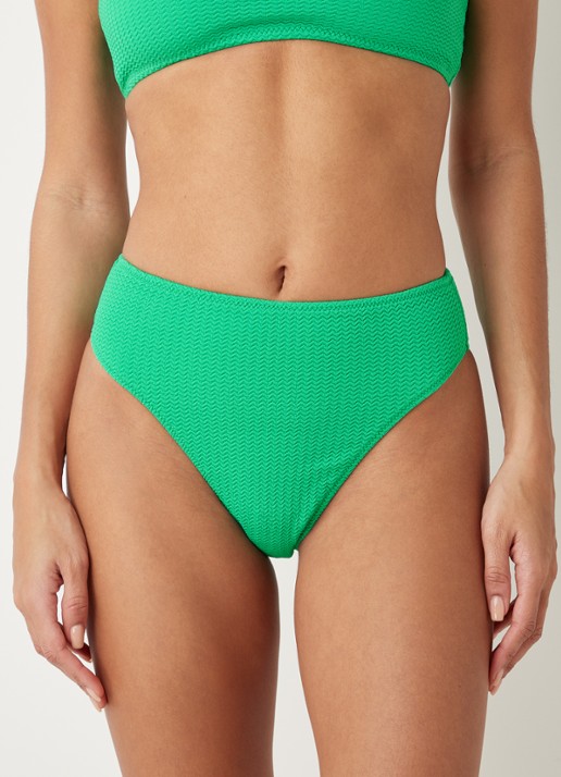 Seafolly Sea Dive high waisted brazilian bikinislip met structuur - detail groen