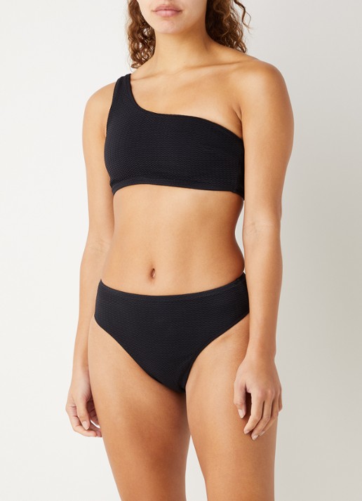 Seafolly Sea Dive one shoulder bikinitop met uitneembare vulling - voorkant 3 zwart