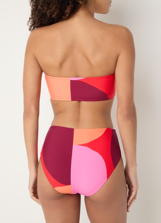 Seafolly Sorrento reversible bandeau bikinitop met print - achterkant koraalroze
