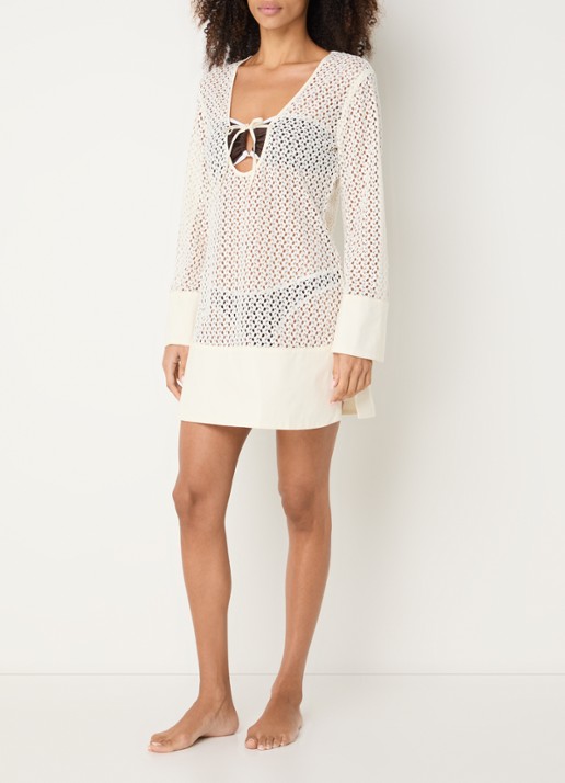 Seafolly Strandjurk met opengewerkt dessin  - voorkant 2 gebroken wit