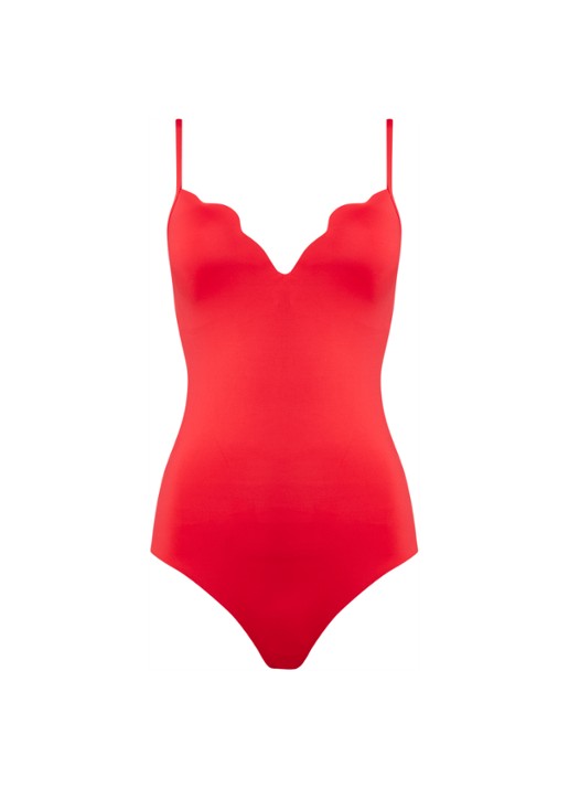 Seafolly Voorgevormd badpak met geschulpte zoom - voorkant 2 rood