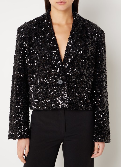Second Female Cropped blazer met pailletten - detail 3 zwart