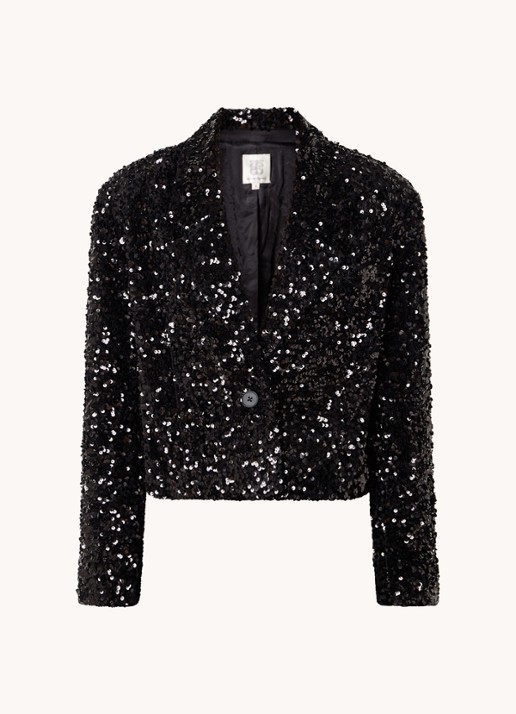 Second Female Cropped blazer met pailletten - voorkant zwart