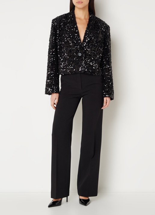 Second Female Cropped blazer met pailletten - voorkant 2 zwart