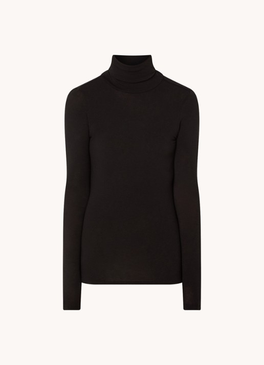 Second Female Matima longsleeve met col in merino wolblend - voorkant zwart