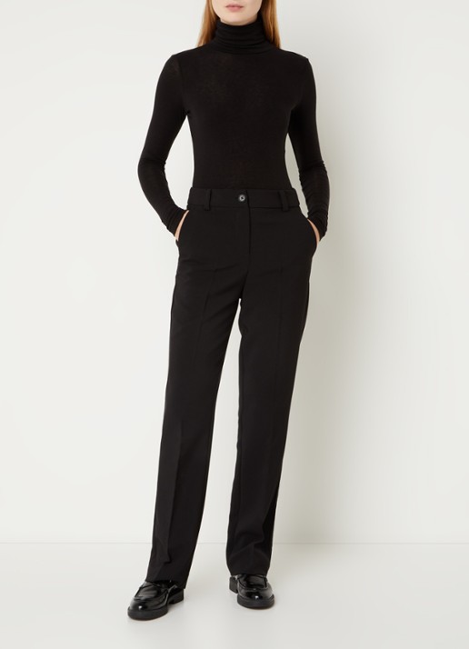 Second Female Matima longsleeve met col in merino wolblend - voorkant 2 zwart