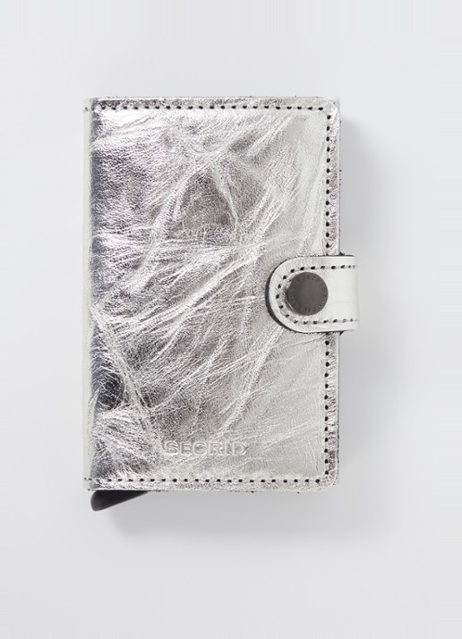 Secrid Miniwallet pasjeshouder van leer met metallic finish - voorkant 2 zilver