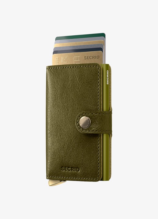 Secrid Miniwallet+ pasjeshouder van leer - voorkant 2 olijfgroen