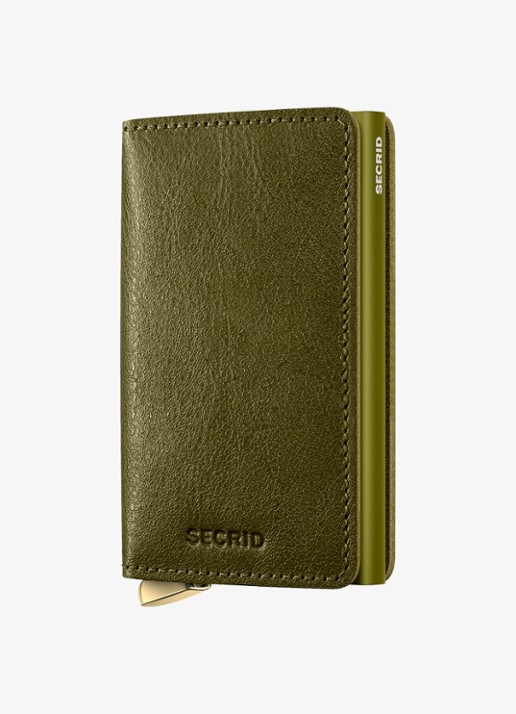 Secrid Slimwallet+ pasjeshouder van leer - voorkant 2 olijfgroen
