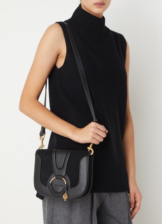 See By Chloé Hana Small crossbodytas van leer met suède details - voorkant 6 zwart