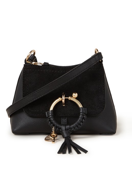 See By Chloé Joan Mini crossbodytas van leer en suède - voorkant zwart