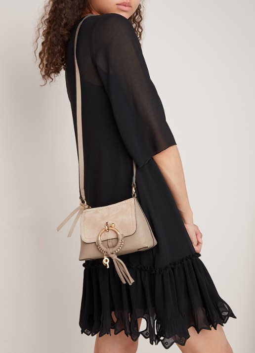 See By Chloé Joan Mini crossbodytas van leer en suède - voorkant 2 grijs