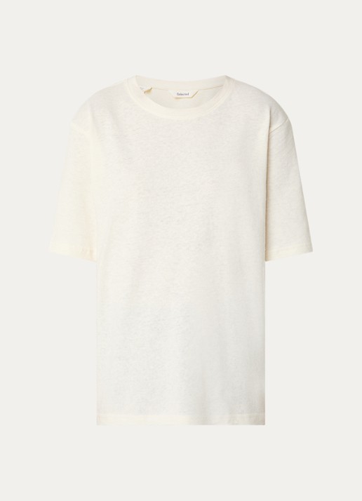 Selected Ada T-shirt in linnenblend met ronde hals - voorkant 5 creme