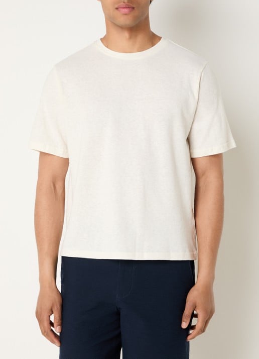 Selected Ada T-shirt in linnenblend met ronde hals - detail 4 creme