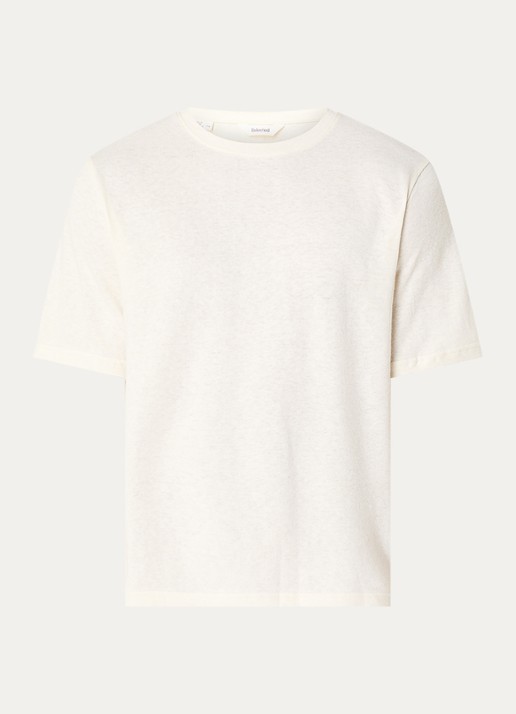 Selected Ada T-shirt in linnenblend met ronde hals - voorkant 7 creme