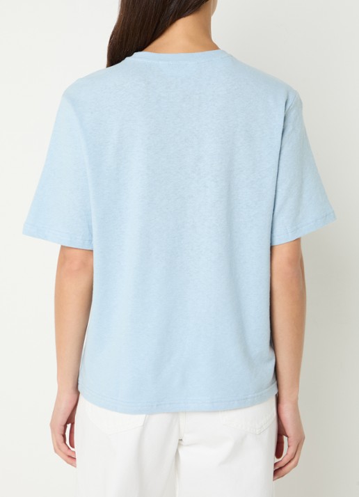 Selected Ada T-shirt in linnenblend met ronde hals - achterkant lichtblauw