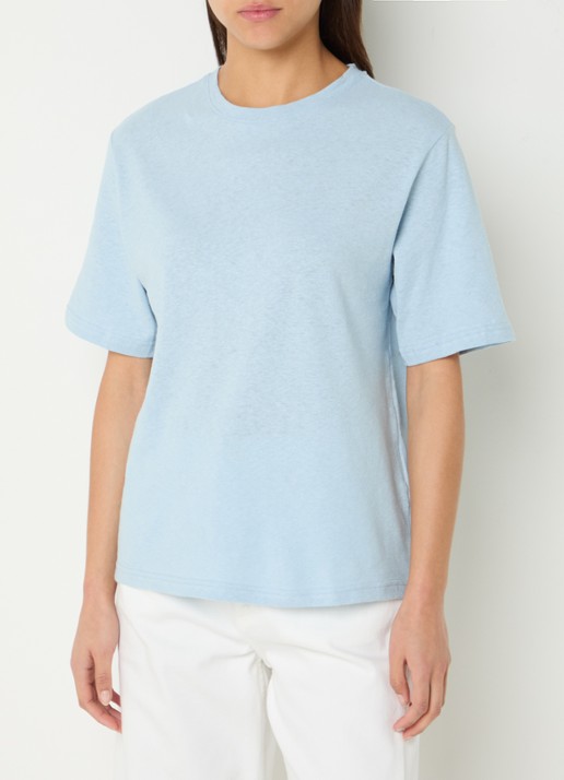 Selected Ada T-shirt in linnenblend met ronde hals