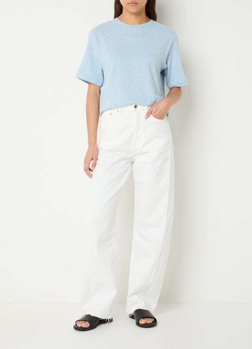Selected Ada T-shirt in linnenblend met ronde hals - voorkant 4 lichtblauw
