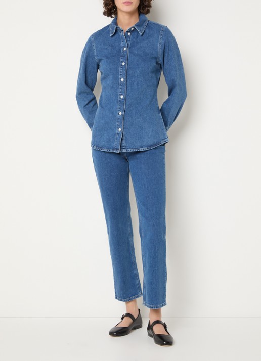 Selected Agathe blouse van denim - voorkant 4 indigo