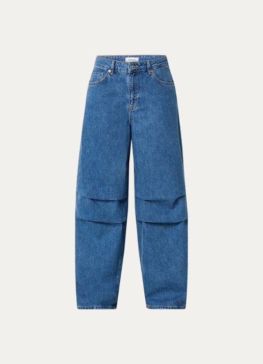 Selected Agathe high waisted loose fit jeans met medium wassing - voorkant indigo