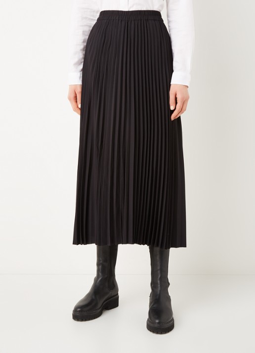 Selected Alexis midirok van crêpe met plissé - detail zwart