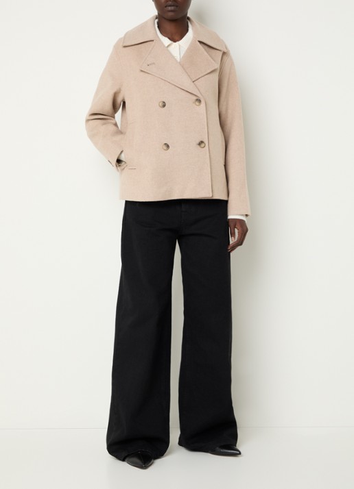 Selected Alma double-breasted jack in wolblend met steekzakken - voorkant 2 beige