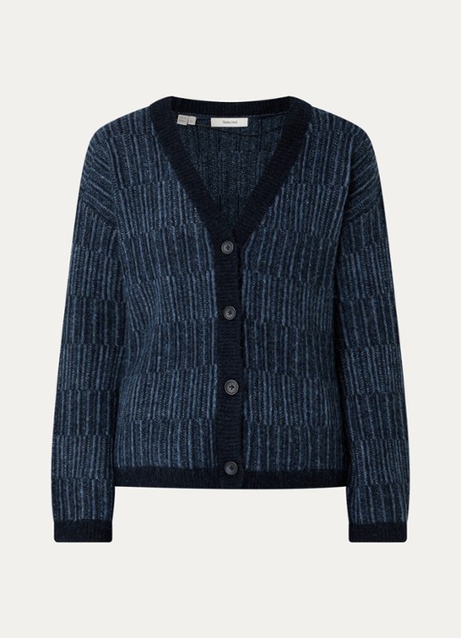 Selected Alva grofgebreid vest in alpaca wolblend met streepprint - voorkant indigo
