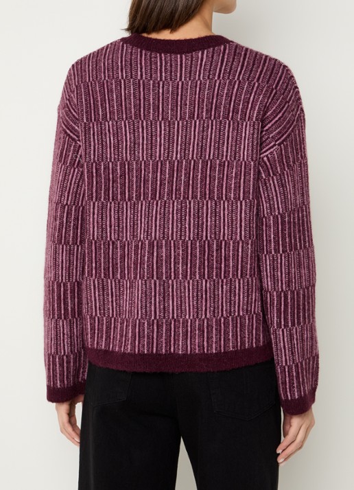 Selected Alva grofgebreide trui in alpaca wolblend met gemêleerd dessin - achterkant aubergine