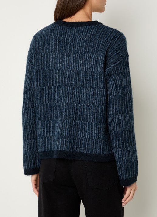 Selected Alva grofgebreide trui in alpaca wolblend met gemêleerd dessin - achterkant 4 indigo