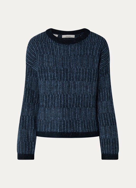 Selected Alva grofgebreide trui in alpaca wolblend met gemêleerd dessin - voorkant indigo