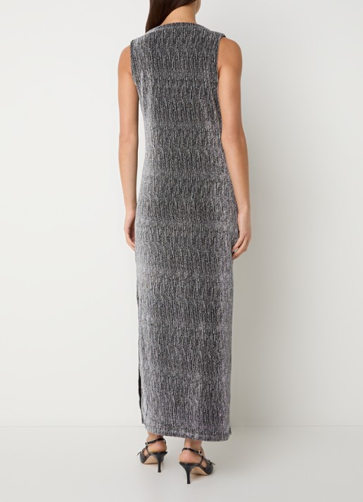 Selected Anita maxi jurk met lurex en split - achterkant zilver