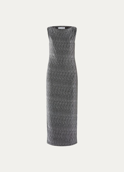 Selected Anita maxi jurk met lurex en split - voorkant 2 zilver