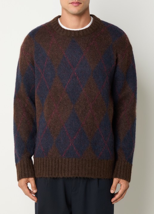 Selected Argyle grofgebreide trui in wolblend