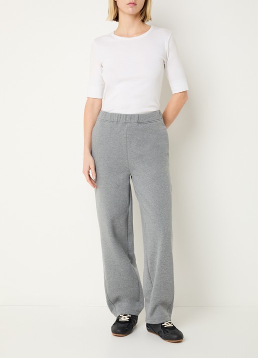 Selected Ari Gia high waist loose fit joggingbroek met elastische band en steekzakken - voorkant 3 grijsmele