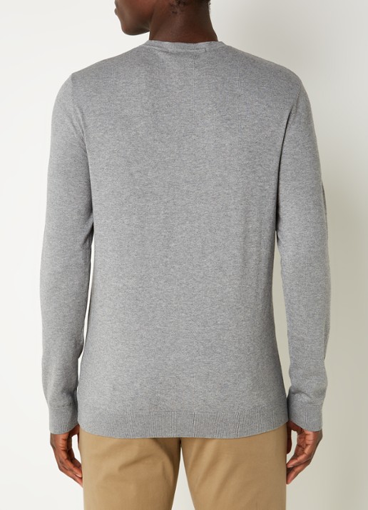 Selected Berg fijngebreide pullover met gemêleerd dessin - achterkant 2 grijsmele