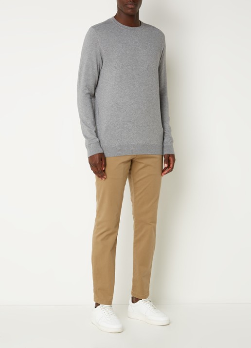 Selected Berg fijngebreide pullover met gemêleerd dessin - voorkant 4 grijsmele